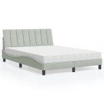 vidaXL Pat cu saltea, gri deschis, 140x200 cm, catifea vidaXL Pat cu saltea, gri deschis, 140x200 cm, catifea