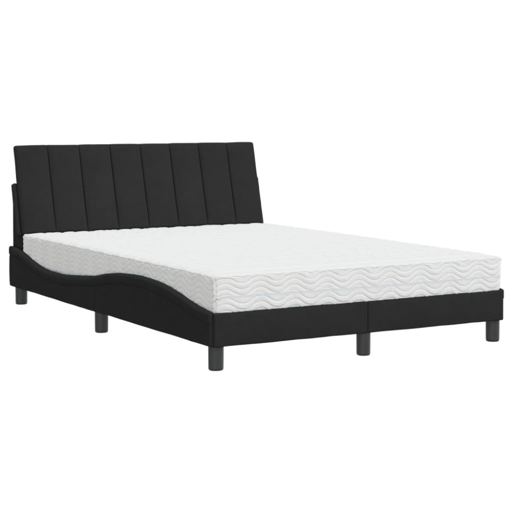 vidaXL Pat cu saltea, negru, 140x200 cm, catifea