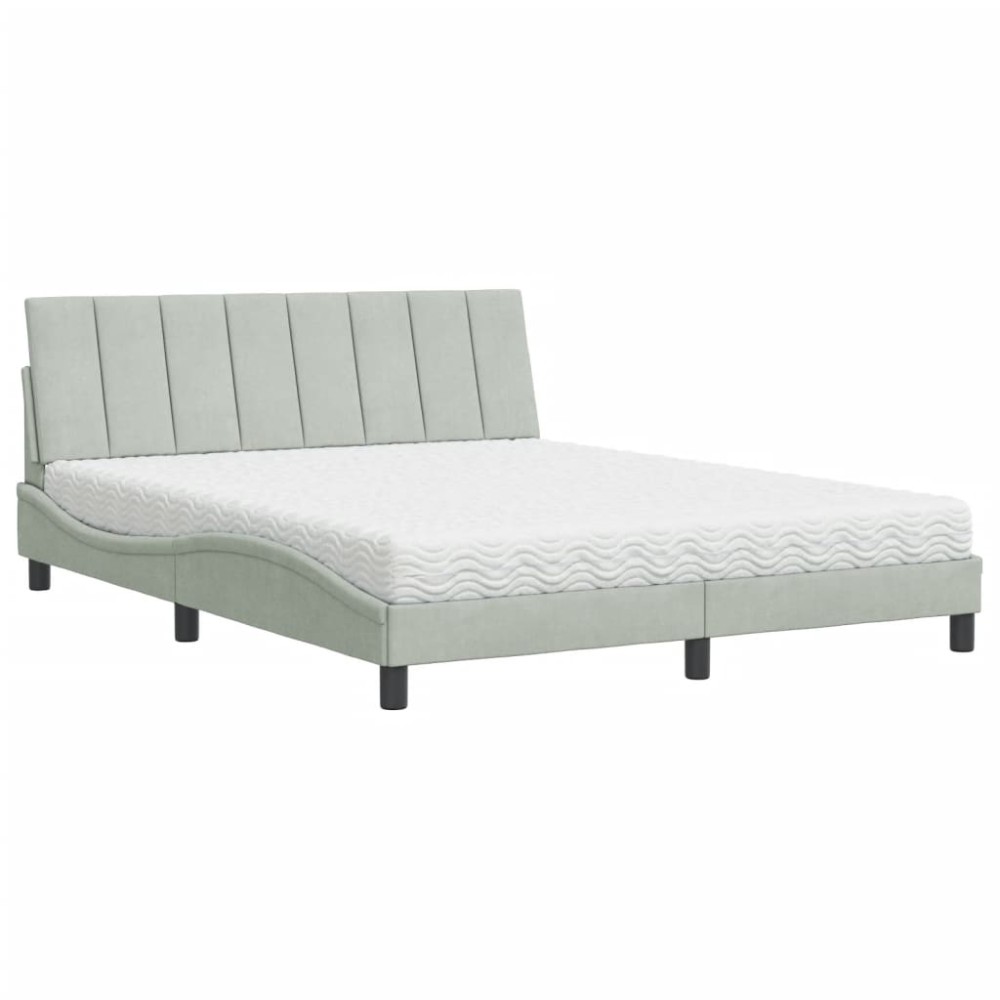 vidaXL Pat cu saltea, gri deschis, 160x200 cm, catifea