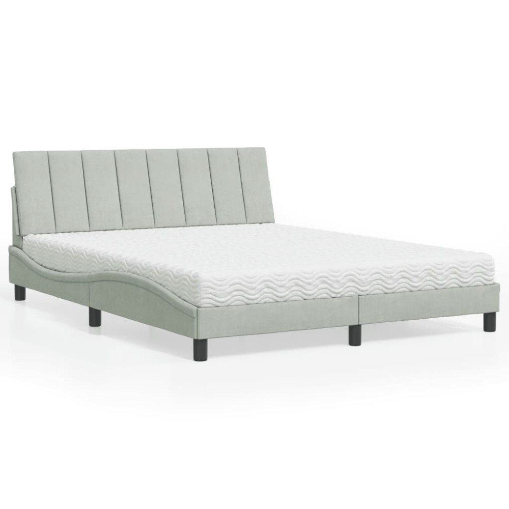 vidaXL Pat cu saltea, gri deschis, 160x200 cm, catifea