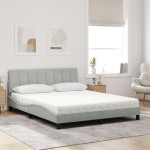 vidaXL Pat cu saltea, gri deschis, 160x200 cm, catifea vidaXL Pat cu saltea, gri deschis, 160x200 cm, catifea