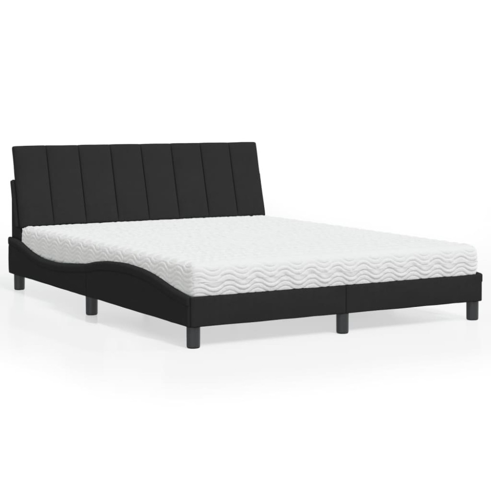 vidaXL Pat cu saltea, negru, 160x200 cm, catifea