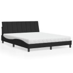 vidaXL Pat cu saltea, negru, 160x200 cm, catifea