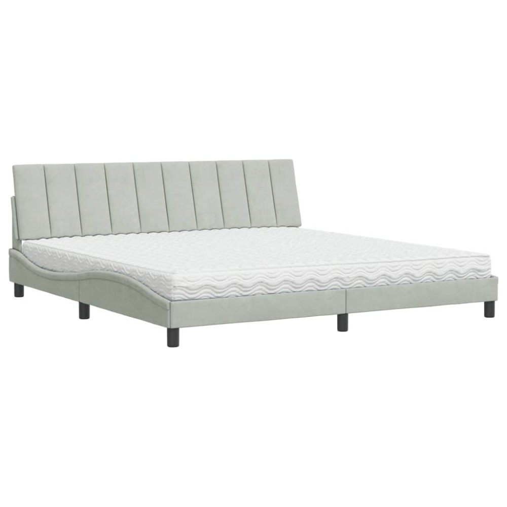 vidaXL Pat cu saltea, gri deschis, 200x200 cm, catifea