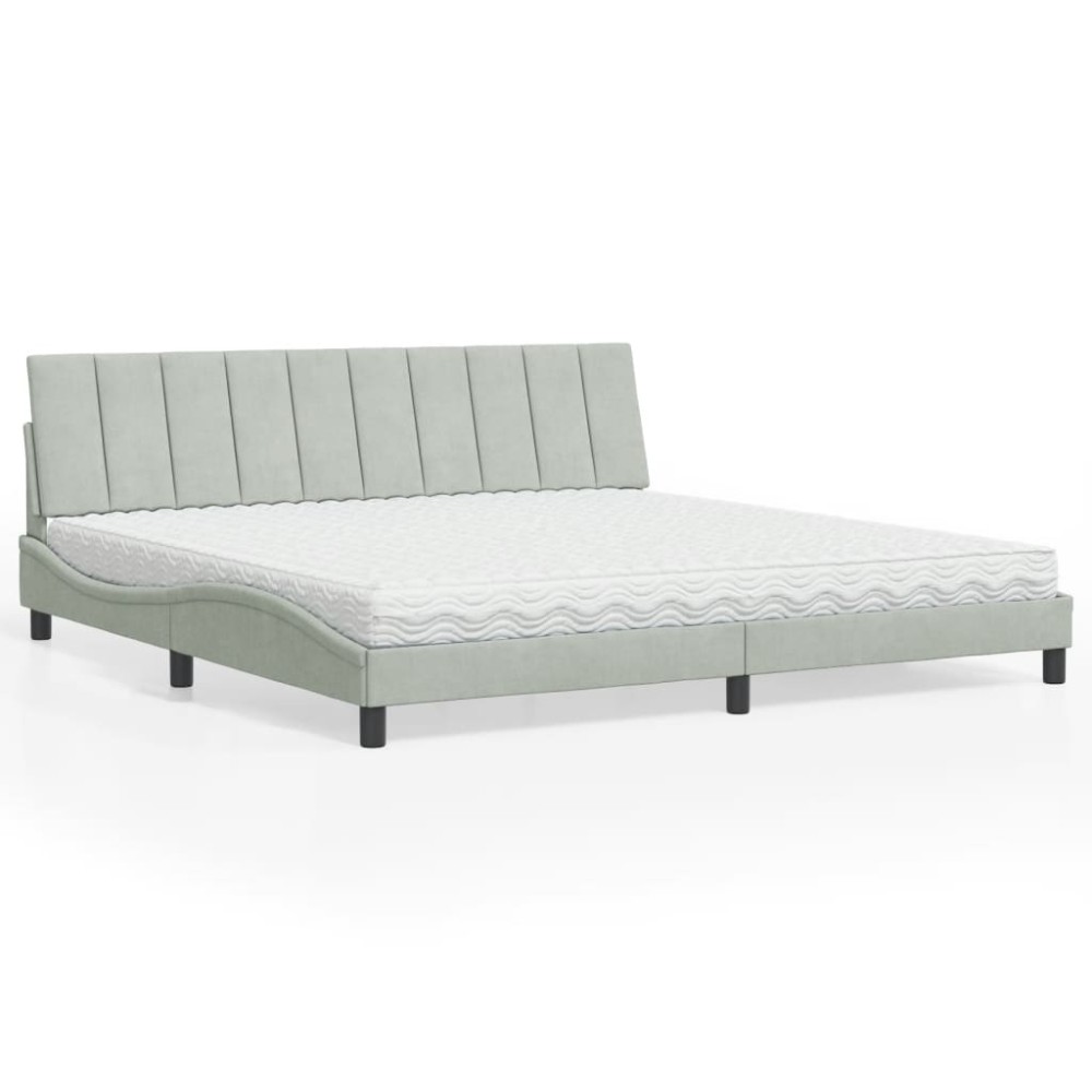 vidaXL Pat cu saltea, gri deschis, 200x200 cm, catifea