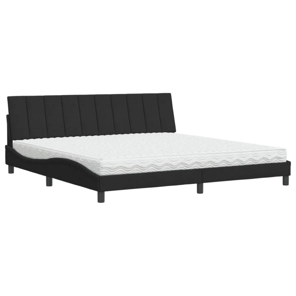 vidaXL Pat cu saltea, negru, 200x200 cm, catifea