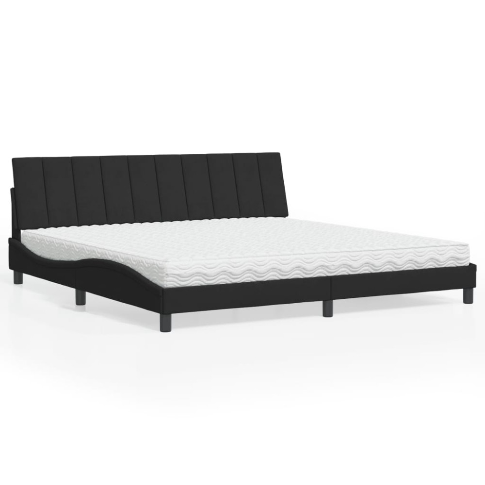 vidaXL Pat cu saltea, negru, 200x200 cm, catifea
