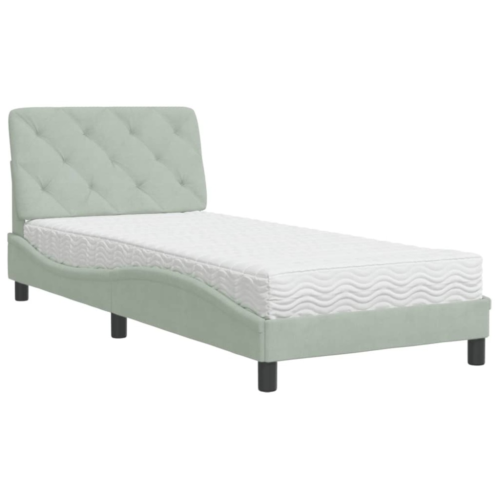 vidaXL Pat cu saltea, gri deschis, 80x200 cm, catifea