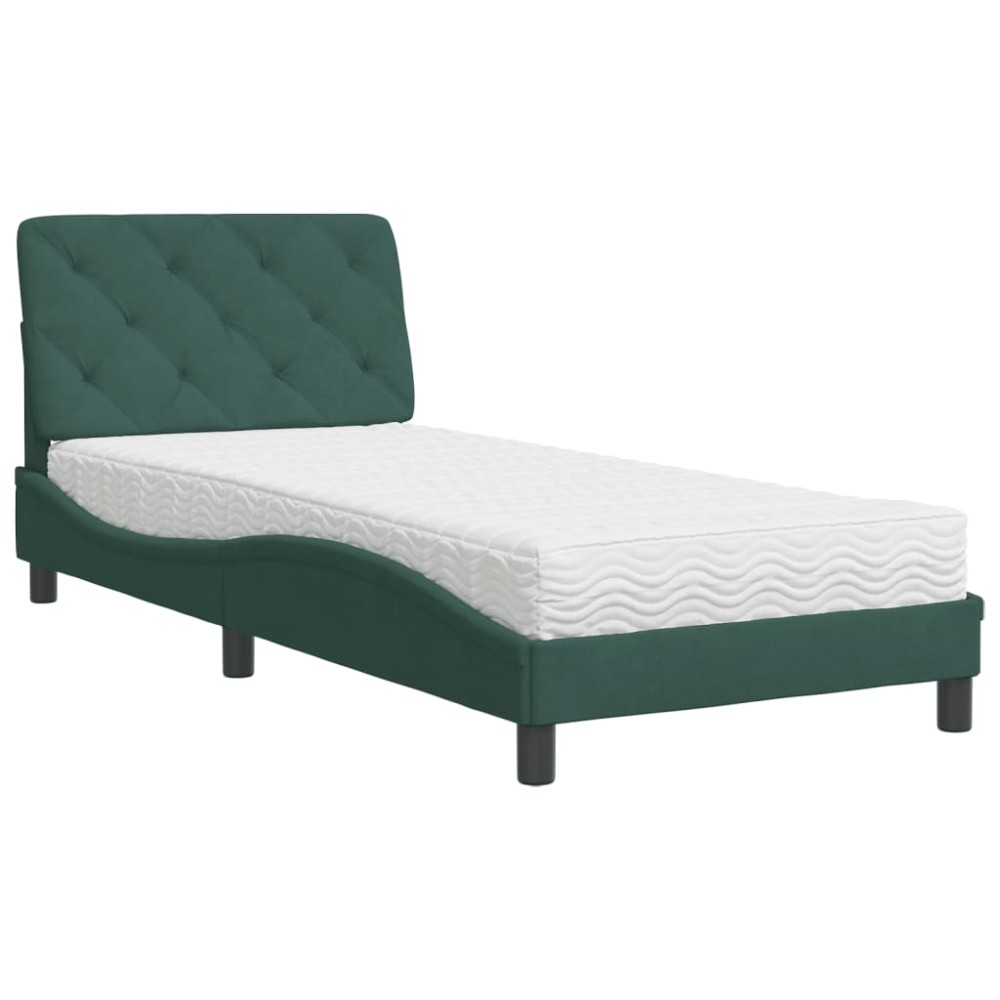 vidaXL Pat cu saltea, verde închis, 80x200 cm, catifea