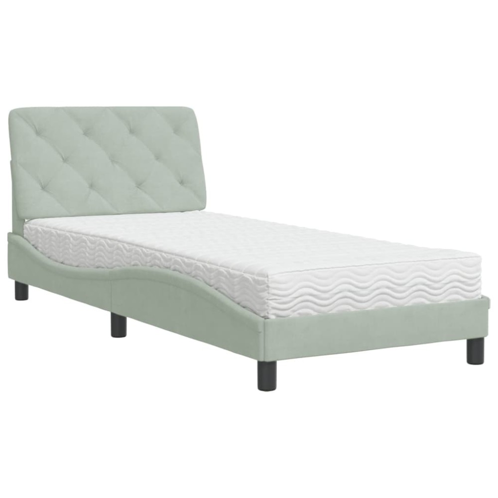 vidaXL Pat cu saltea, gri deschis, 90x190 cm, catifea