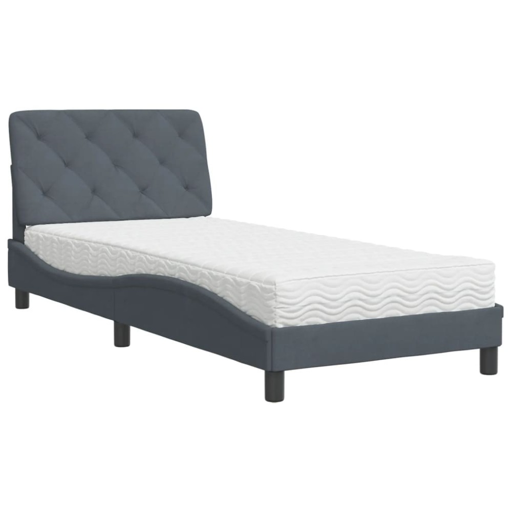 vidaXL Pat cu saltea, gri închis, 90x190 cm, catifea