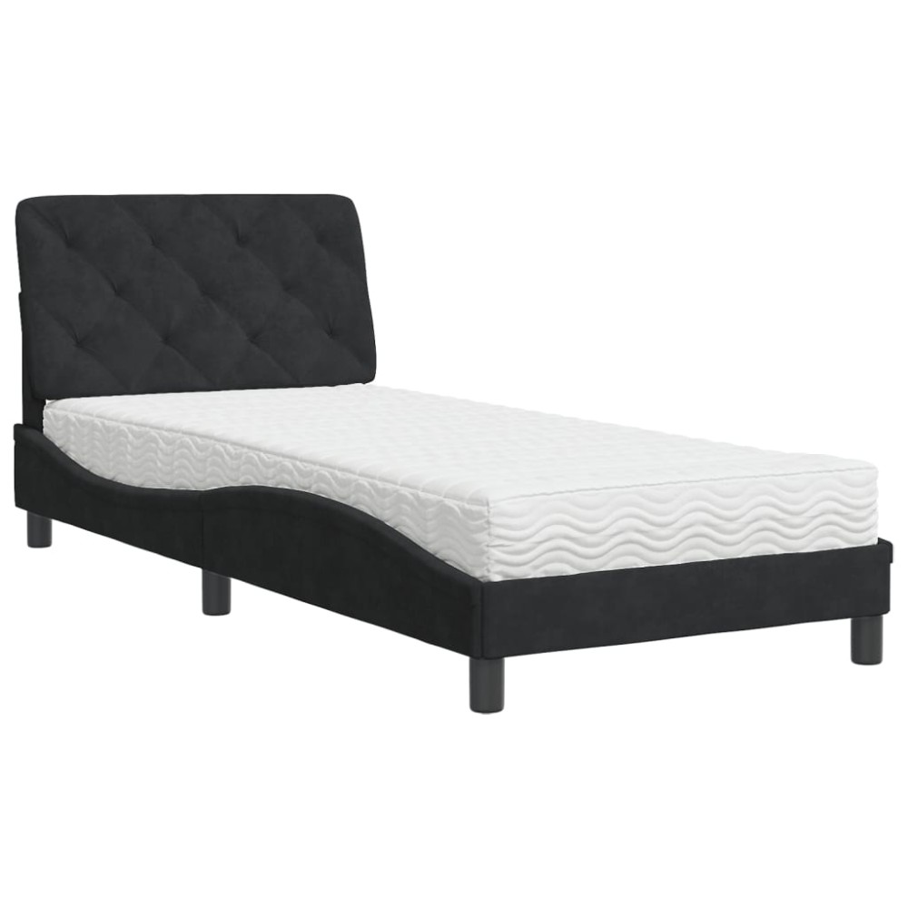 vidaXL Pat cu saltea, negru, 90x190 cm, catifea
