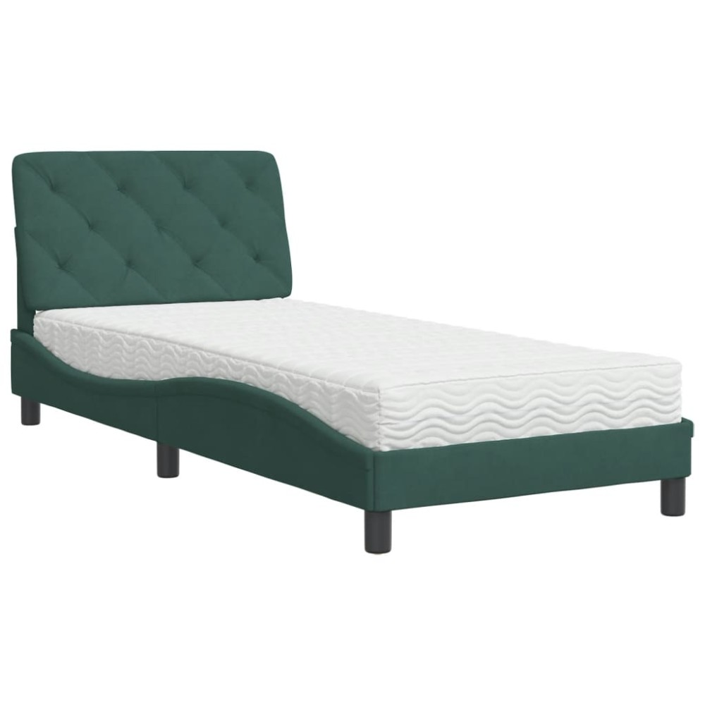 vidaXL Pat cu saltea, verde închis, 90x190 cm, catifea