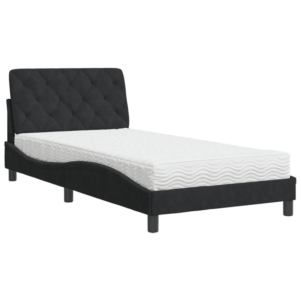 vidaXL Pat cu saltea, negru, 100x200 cm, catifea