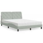 vidaXL Pat cu saltea, gri deschis, 140x190 cm, catifea vidaXL Pat cu saltea, gri deschis, 140x190 cm, catifea