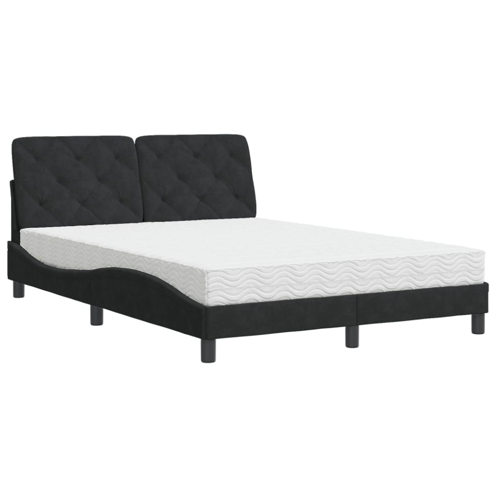 vidaXL Pat cu saltea, negru, 140x200 cm, catifea