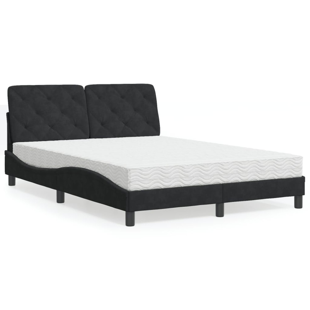 vidaXL Pat cu saltea, negru, 140x200 cm, catifea