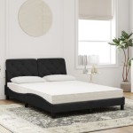 vidaXL Pat cu saltea, negru, 140x200 cm, catifea