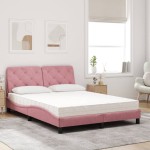 vidaXL Pat cu saltea, roz, 140x200 cm, catifea vidaXL Pat cu saltea, roz, 140x200 cm, catifea