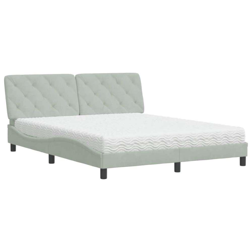 vidaXL Pat cu saltea, gri deschis, 160x200 cm, catifea
