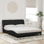 vidaXL Pat cu saltea, negru, 160x200 cm, catifea