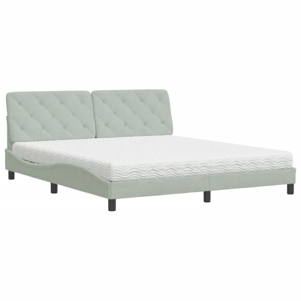 vidaXL Pat cu saltea, gri deschis, 180x200 cm, catifea