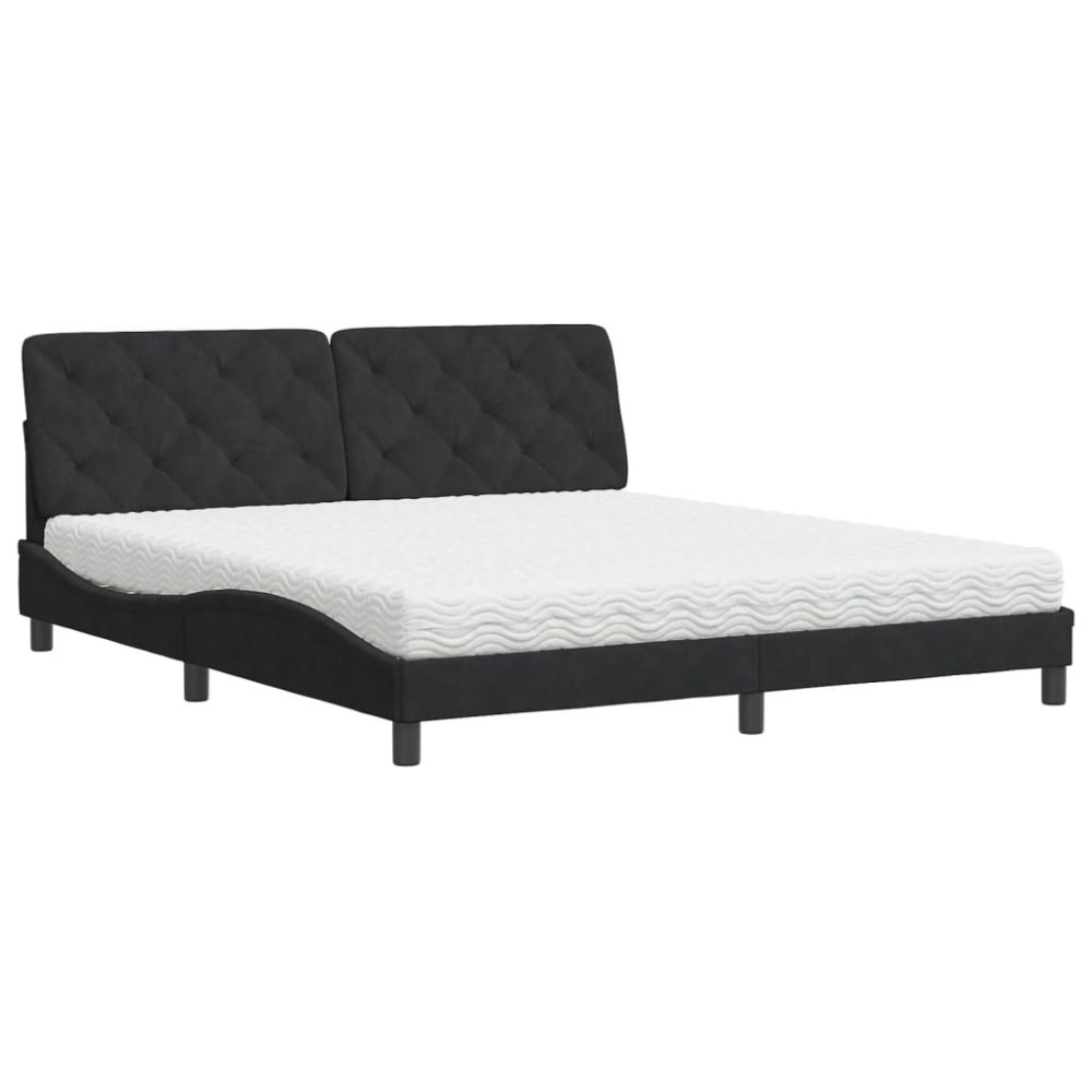 vidaXL Pat cu saltea, negru, 180x200 cm, catifea