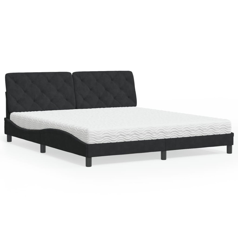 vidaXL Pat cu saltea, negru, 180x200 cm, catifea
