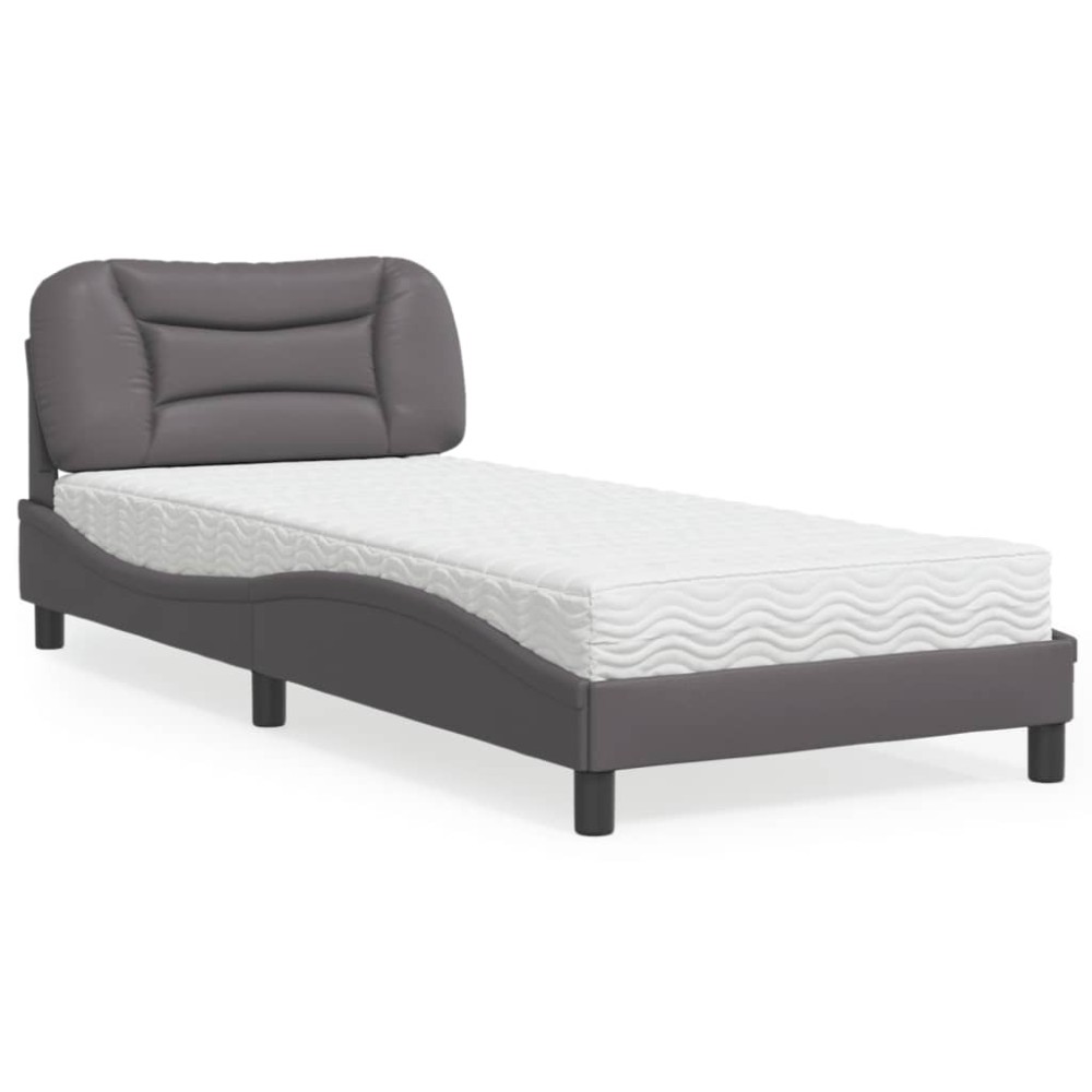 vidaXL Pat cu saltea, gri, 80x200 cm, piele ecologică