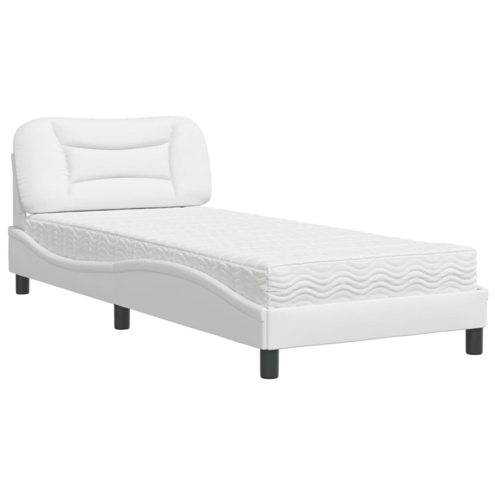 vidaXL Pat cu saltea, alb, 90x190 cm, piele ecologică