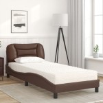 vidaXL Pat cu saltea, maro, 90x190 cm, piele ecologică