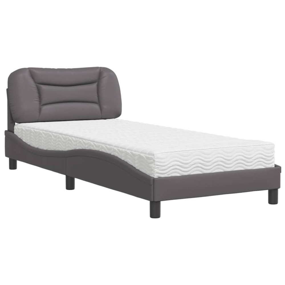 vidaXL Pat cu saltea, gri, 90x190 cm, piele ecologică