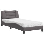 vidaXL Pat cu saltea, gri, 90x190 cm, piele ecologică vidaXL Pat cu saltea, gri, 90x190 cm, piele ecologică
