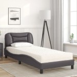 vidaXL Pat cu saltea, gri, 90x190 cm, piele ecologică vidaXL Pat cu saltea, gri, 90x190 cm, piele ecologică