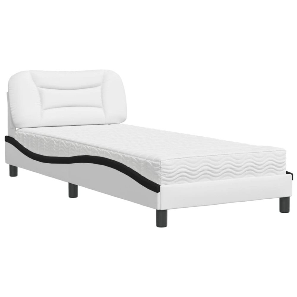 vidaXL Pat cu saltea, alb și negru, 90x190 cm, piele ecologică