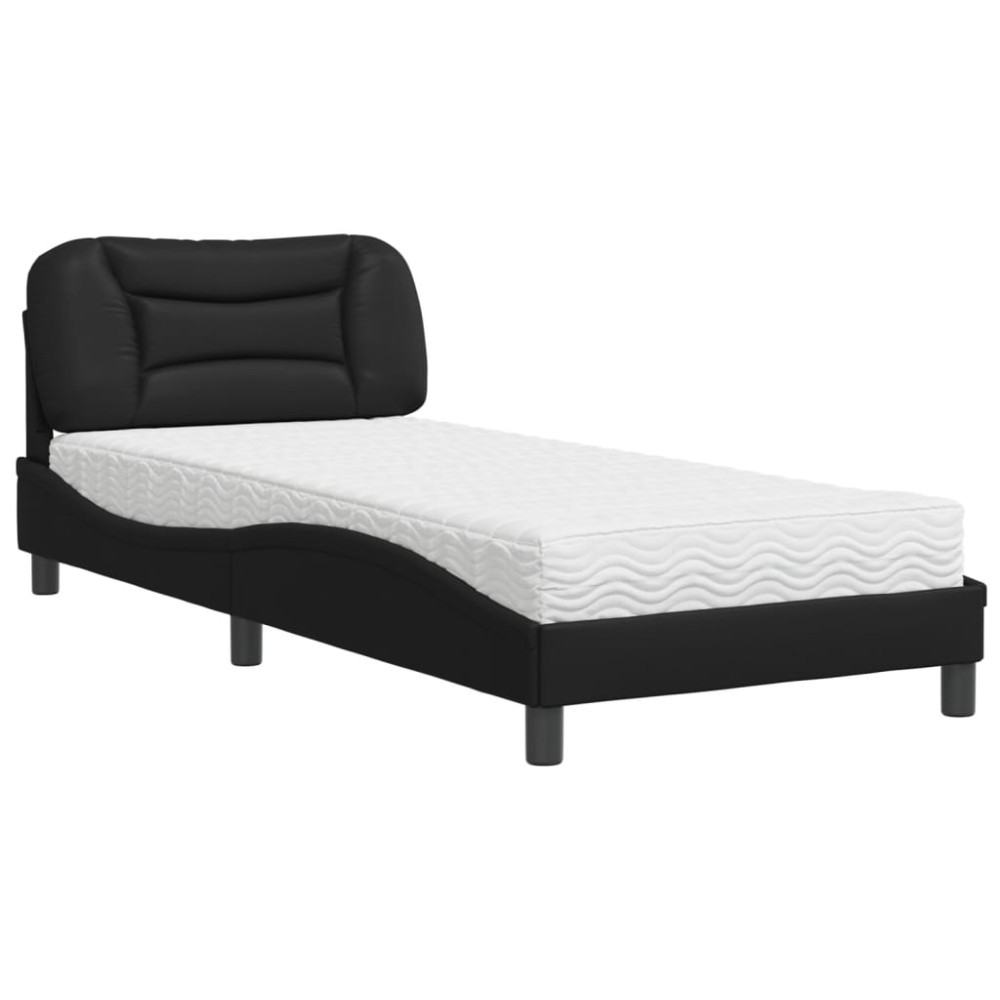 vidaXL Pat cu saltea, negru, 90x200 cm, piele ecologică