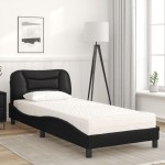 vidaXL Pat cu saltea, negru, 90x200 cm, piele ecologică