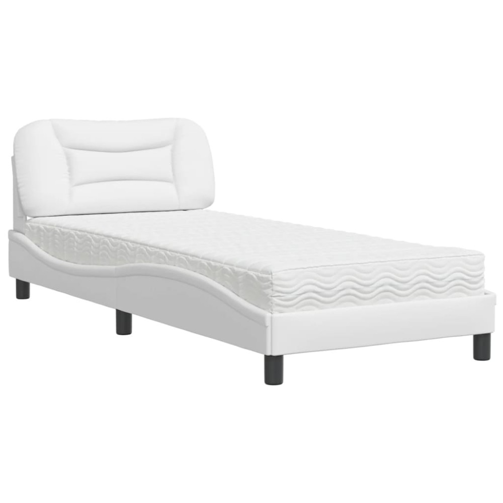 vidaXL Pat cu saltea, alb, 90x200 cm, piele ecologică