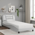 vidaXL Pat cu saltea, alb, 90x200 cm, piele ecologică