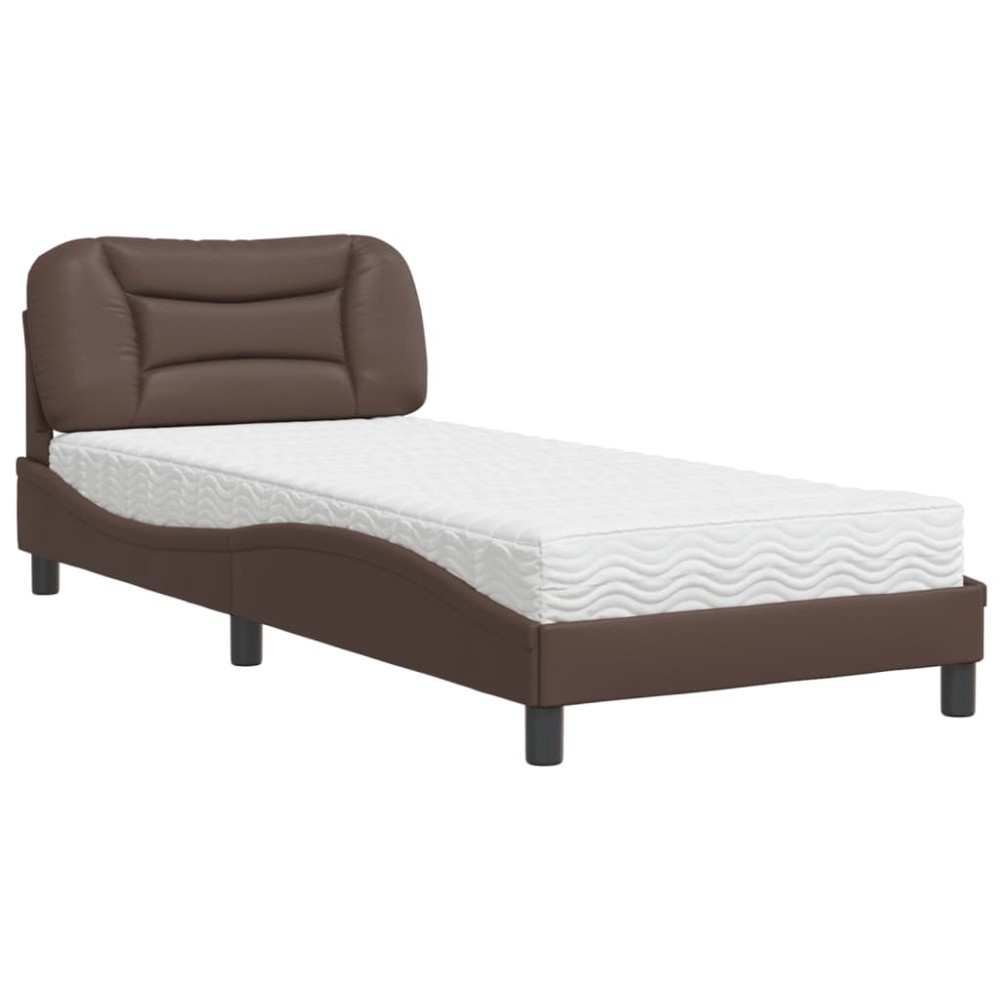 vidaXL Pat cu saltea, maro, 90x200 cm, piele ecologică