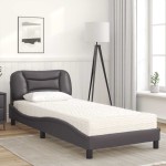 vidaXL Pat cu saltea, gri, 90x200 cm, piele ecologică vidaXL Pat cu saltea, gri, 90x200 cm, piele ecologică