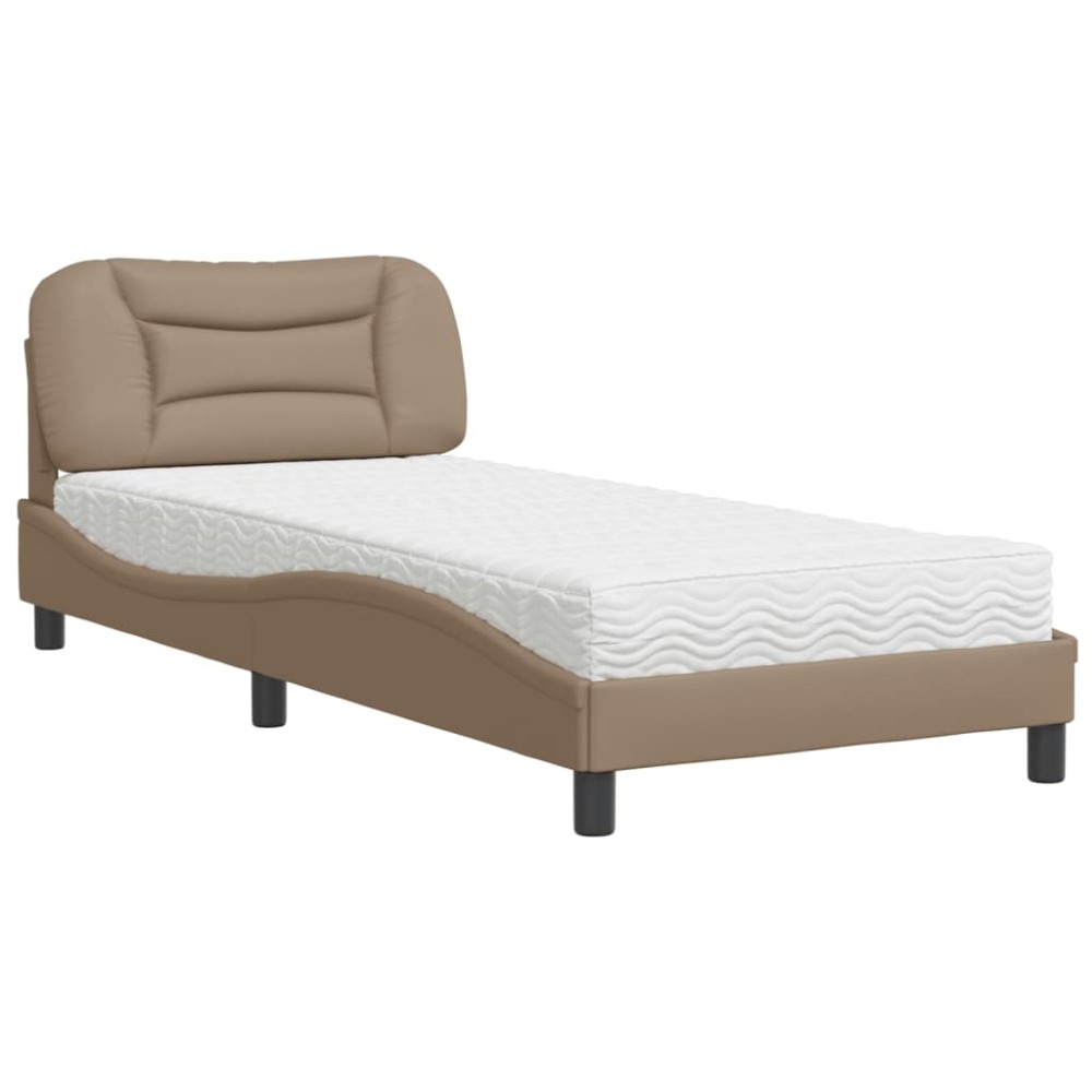 vidaXL Pat cu saltea, cappuccino, 90x200 cm piele ecologică