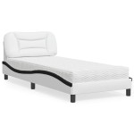 vidaXL Pat cu saltea, alb și negru, 90x200 cm, piele ecologică