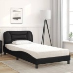 vidaXL Pat cu saltea, negru, 100x200 cm, piele ecologică