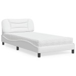 vidaXL Pat cu saltea, alb, 100x200 cm, piele ecologică vidaXL Pat cu saltea, alb, 100x200 cm, piele ecologică