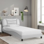 vidaXL Pat cu saltea, alb, 100x200 cm, piele ecologică vidaXL Pat cu saltea, alb, 100x200 cm, piele ecologică