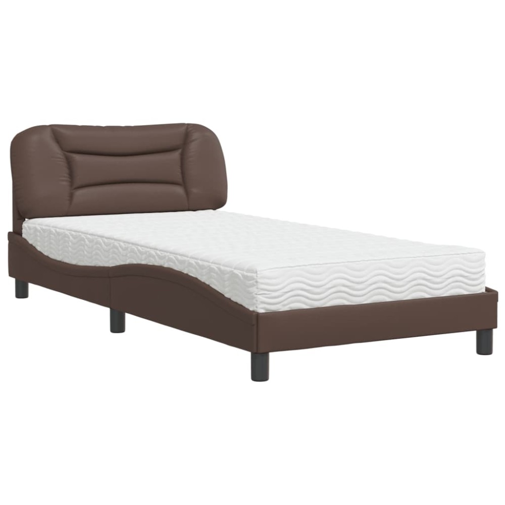 vidaXL Pat cu saltea, maro, 100x200 cm, piele ecologică