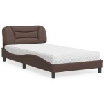 vidaXL Pat cu saltea, maro, 100x200 cm, piele ecologică vidaXL Pat cu saltea, maro, 100x200 cm, piele ecologică