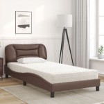 vidaXL Pat cu saltea, maro, 100x200 cm, piele ecologică vidaXL Pat cu saltea, maro, 100x200 cm, piele ecologică