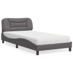 vidaXL Pat cu saltea, gri, 100x200 cm, piele ecologică vidaXL Pat cu saltea, gri, 100x200 cm, piele ecologică